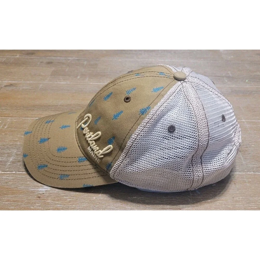 Portland Maine Pine Tree Print Logo Hat Baseball Trucker Brown Legacy Brand Cap